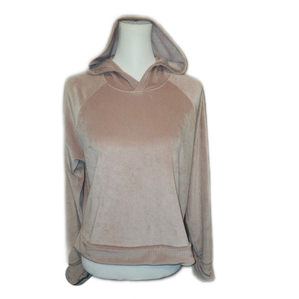 All In Motion Ribbed Velour Dusty Pink Rose Gold Cropped Hoodie, Small